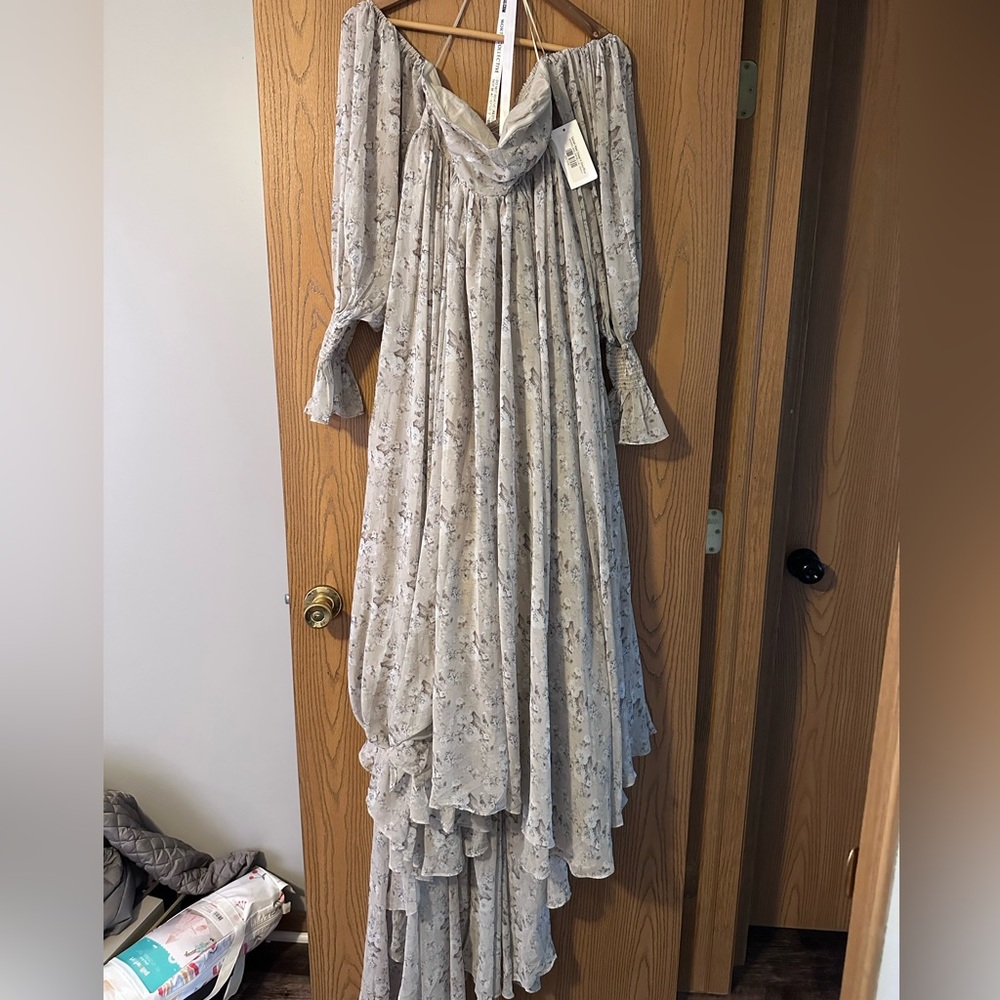 Worth Collective Delilah Maxi Dress with Train in Grey/Blue - Bump Friendly - Picture 12 of 16